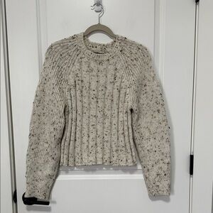 Mango MNG Women Flecked Rib Beige Crew Neck Wool Blend Sweater Pullover Size L